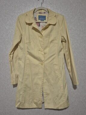 Nine West Pale Yellow Spring-Summer Trench Coat-flower Button-Size:S
